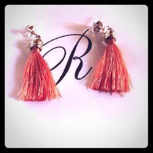 Coral gold Tassel Diamond 1 Inch Earrings